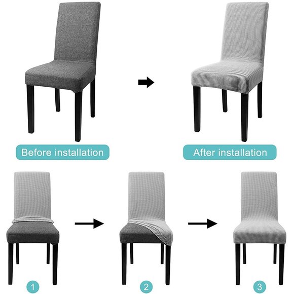 Dining Chair Covers Set of 4 Washable Stretch Slipcovers Medium Gray - Picture 5 of 7